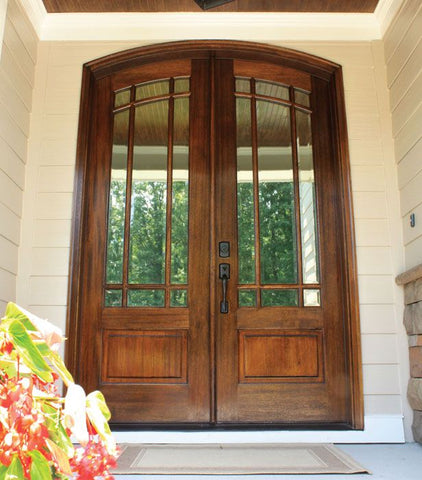 WDMA 68x78 Door (5ft8in by 6ft6in) Patio Mahogany Tiffany SDL 9 Lite Impact Double Door/Arch Top 1-3/4 Thick 2