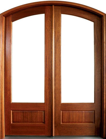 WDMA 68x78 Door (5ft8in by 6ft6in) Patio Mahogany Tiffany 1 Lite Impact Double Door/Arch Top 1-3/4 Thick 1