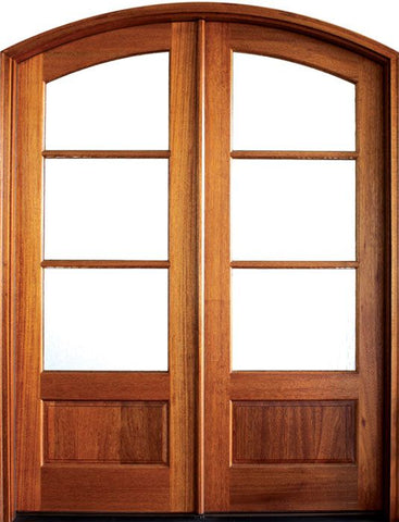WDMA 68x78 Door (5ft8in by 6ft6in) Patio Mahogany Tiffany SDL 3 Lite Impact Double Door/Arch Top 1-3/4 Thick 1
