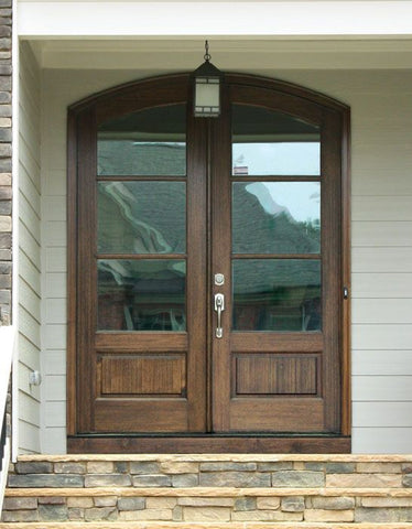 WDMA 68x78 Door (5ft8in by 6ft6in) Patio Mahogany Tiffany SDL 3 Lite Impact Double Door/Arch Top 1-3/4 Thick 2