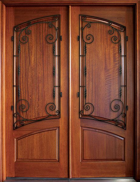 WDMA 68x78 Door (5ft8in by 6ft6in) Exterior Mahogany Aberdeen Solid Panel Double w Boneau Iron 1