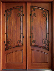WDMA 68x78 Door (5ft8in by 6ft6in) Exterior Mahogany Aberdeen Solid Panel Double w Boneau Iron 1