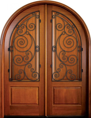 WDMA 68x78 Door (5ft8in by 6ft6in) Exterior Mahogany Pinehurst Solid Panel Double/Round Top w Ansonborough Iron 1