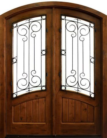 WDMA 68x78 Door (5ft8in by 6ft6in) Exterior Knotty Alder Keowee Sherwood Double Door/Arch Top 1