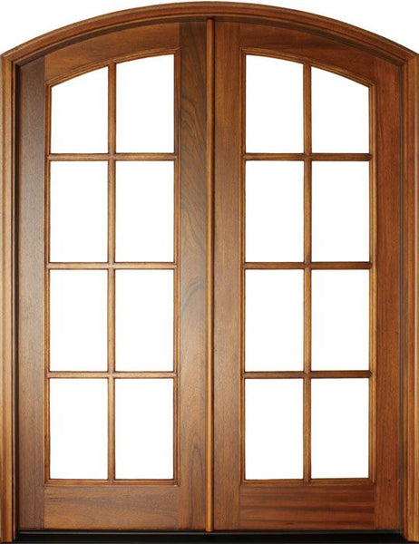 WDMA 68x78 Door (5ft8in by 6ft6in) Patio Mahogany Full View SDL 8 Lite Impact Double Door/Arch Top 1-3/4 Thick 1
