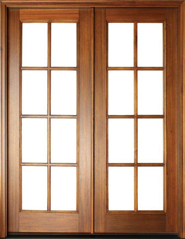 WDMA 68x78 Door (5ft8in by 6ft6in) French Mahogany Full View SDL 8 Lite Impact Double Door 1-3/4 Thick 1
