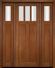 WDMA 68x78 Door (5ft8in by 6ft6in) Exterior Swing Mahogany 3 Horizontal Lite Craftsman Single Entry Door Sidelights 4