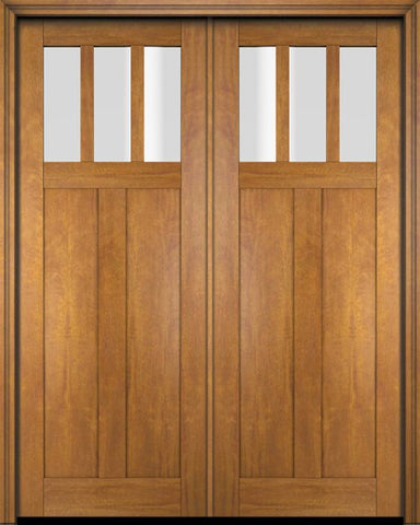 WDMA 68x78 Door (5ft8in by 6ft6in) Interior Swing Mahogany 3 Horizontal Lite Craftsman Exterior or Double Door 1