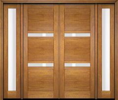 WDMA 68x78 Door (5ft8in by 6ft6in) Exterior Swing Mahogany 132 Windermere Shaker Double Entry Door Sidelights 1