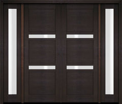 WDMA 68x78 Door (5ft8in by 6ft6in) Exterior Swing Mahogany 132 Windermere Shaker Double Entry Door Sidelights 2