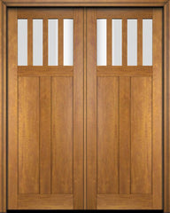 WDMA 68x78 Door (5ft8in by 6ft6in) Exterior Barn Mahogany 4 Horizontal Lite Craftsman or Interior Double Door 1