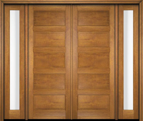 WDMA 68x78 Door (5ft8in by 6ft6in) Exterior Swing Mahogany 5 Raised Panel Solid Double Entry Door Sidelights 1