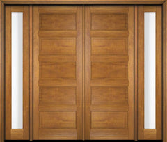 WDMA 68x78 Door (5ft8in by 6ft6in) Exterior Swing Mahogany 5 Raised Panel Solid Double Entry Door Sidelights 1