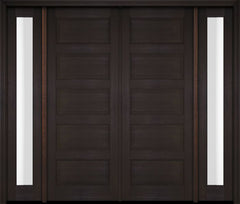 WDMA 68x78 Door (5ft8in by 6ft6in) Exterior Swing Mahogany 5 Raised Panel Solid Double Entry Door Sidelights 2