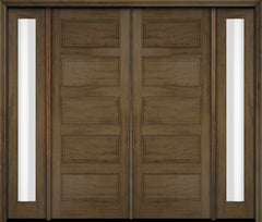 WDMA 68x78 Door (5ft8in by 6ft6in) Exterior Swing Mahogany 5 Raised Panel Solid Double Entry Door Sidelights 3