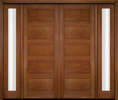 WDMA 68x78 Door (5ft8in by 6ft6in) Exterior Swing Mahogany 5 Raised Panel Solid Double Entry Door Sidelights 4