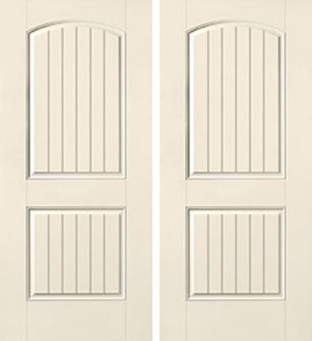 WDMA 68x80 Door (5ft8in by 6ft8in) Exterior Smooth 2 Panel Plank Soft Arch Star Double Door 1