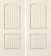 WDMA 68x80 Door (5ft8in by 6ft8in) Exterior Smooth 2 Panel Plank Soft Arch Star Double Door 1