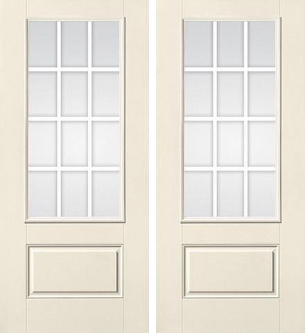 WDMA 68x80 Door (5ft8in by 6ft8in) French Smooth GBG Flat Wht Colonial 12 Lite 3/4 Lite 1 Panel Star Double Door 1