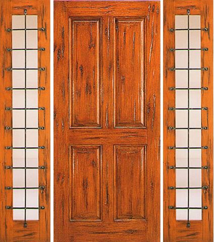 WDMA 68x80 Door (5ft8in by 6ft8in) Exterior Knotty Alder Prehung Door with Two Sidelights 4-Panel 1