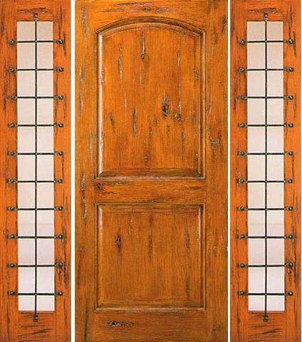 WDMA 68x80 Door (5ft8in by 6ft8in) Exterior Knotty Alder Prehung Door with Two Sidelights Full Lite 1
