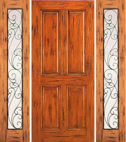 WDMA 68x80 Door (5ft8in by 6ft8in) Exterior Knotty Alder Door with Two Sidelights Prehung 4-Panel 1