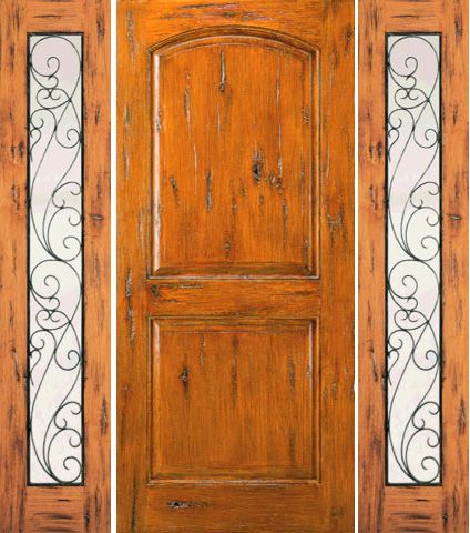 WDMA 68x80 Door (5ft8in by 6ft8in) Exterior Knotty Alder Door with Two Sidelights Prehung Full Lite 1