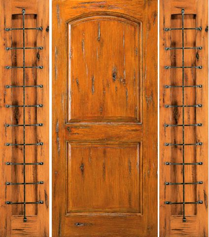 WDMA 68x80 Door (5ft8in by 6ft8in) Exterior Knotty Alder Prehung Door with Two Sidelights 1