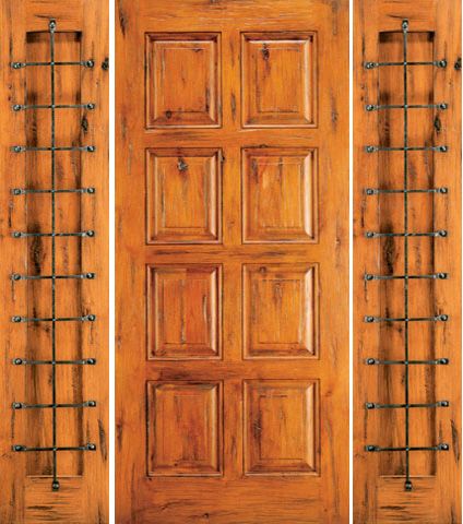 WDMA 68x80 Door (5ft8in by 6ft8in) Exterior Knotty Alder Door with Two Sidelights 8-Panel 1