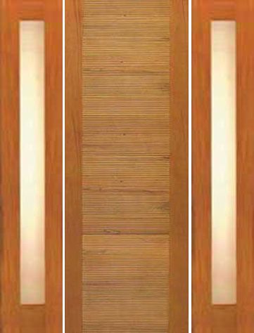 WDMA 68x80 Door (5ft8in by 6ft8in) Exterior Tropical Hardwood Single Door Two Sidelights Contemporary Horizontal Groove Panel 1