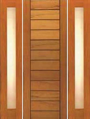 WDMA 68x80 Door (5ft8in by 6ft8in) Exterior Tropical Hardwood Single Door with Two Sidelight Contemporary Solid Flush Panel 1