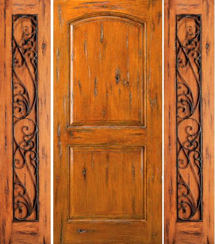 WDMA 68x80 Door (5ft8in by 6ft8in) Exterior Knotty Alder Prehung Door with Two Sidelights  1