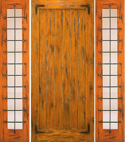WDMA 68x80 Door (5ft8in by 6ft8in) Exterior Knotty Alder Prehung Door with Two Sidelights Straps 1