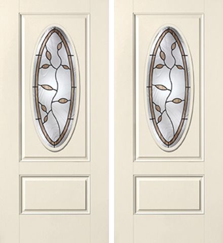 WDMA 68x80 Door (5ft8in by 6ft8in) Exterior Smooth Avonlea 3/4 Captured Oval Lite 1 Panel Star Double Door 1