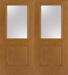 WDMA 68x80 Door (5ft8in by 6ft8in) Exterior Oak Fiberglass Impact Door 1/2 Lite Clear 6ft8in Double 1