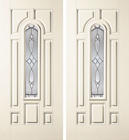 WDMA 68x80 Door (5ft8in by 6ft8in) Exterior Smooth Blackstone Center Arch Lite 7 Panel Star Double Door 1