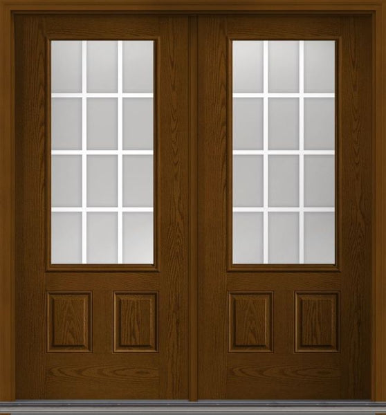 WDMA 68x80 Door (5ft8in by 6ft8in) French Oak GBG Flat Wht 3/4 Lite 2 Panel Fiberglass Exterior Double Door 1