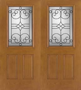 WDMA 68x80 Door (5ft8in by 6ft8in) Exterior Oak Fiberglass Impact Door 1/2 Lite Salinas 6ft8in Double 1