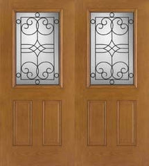 WDMA 68x80 Door (5ft8in by 6ft8in) Exterior Oak Fiberglass Impact Door 1/2 Lite Salinas 6ft8in Double 1