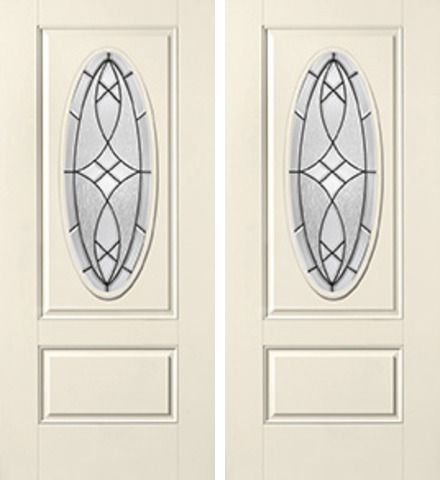 WDMA 68x80 Door (5ft8in by 6ft8in) Exterior Smooth Blackstone 3/4 Captured Oval Lite 1 Panel Star Double Door 1