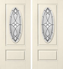 WDMA 68x80 Door (5ft8in by 6ft8in) Exterior Smooth Blackstone 3/4 Captured Oval Lite 1 Panel Star Double Door 1