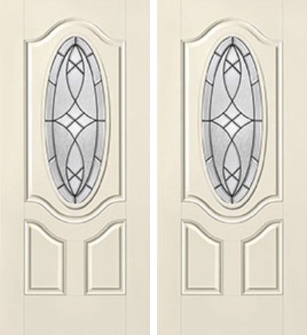 WDMA 68x80 Door (5ft8in by 6ft8in) Exterior Smooth Blackstone 3/4 Deluxe Oval Lite 2 Panel Star Double Door 1