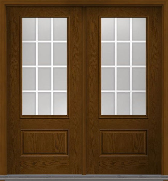WDMA 68x80 Door (5ft8in by 6ft8in) Patio Oak GBG Flat Wht Low-E 3/4 Lite 1 Panel Fiberglass Exterior Double Door 1