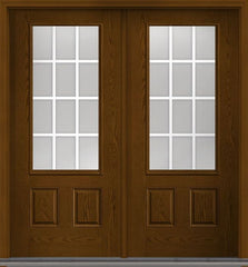 WDMA 68x80 Door (5ft8in by 6ft8in) French Oak GBG Flat Wht Low-E 3/4 Lite 2 Panel Fiberglass Exterior Double Door 1