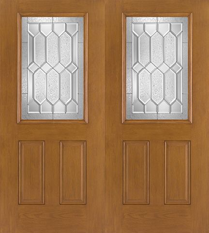 WDMA 68x80 Door (5ft8in by 6ft8in) Exterior Oak Fiberglass Impact Door 1/2 Lite Crystalline 6ft8in Double 1