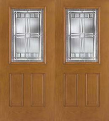 WDMA 68x80 Door (5ft8in by 6ft8in) Exterior Oak Fiberglass Impact Door 1/2 Lite Saratoga 6ft8in Double 1