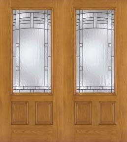 WDMA 68x80 Door (5ft8in by 6ft8in) Exterior Oak Fiberglass Impact Door 3/4 Lite Maple Park 6ft8in Double 1