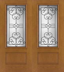 WDMA 68x80 Door (5ft8in by 6ft8in) Exterior Oak Fiberglass Impact Door 3/4 Lite Salinas 6ft8in Double 1