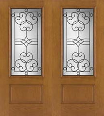 WDMA 68x80 Door (5ft8in by 6ft8in) Exterior Oak Fiberglass Impact Door 3/4 Lite Salinas 6ft8in Double 1
