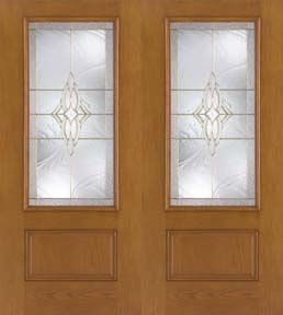 WDMA 68x80 Door (5ft8in by 6ft8in) Exterior Oak Fiberglass Impact Door 3/4 Lite Wellesley 6ft8in Double 1